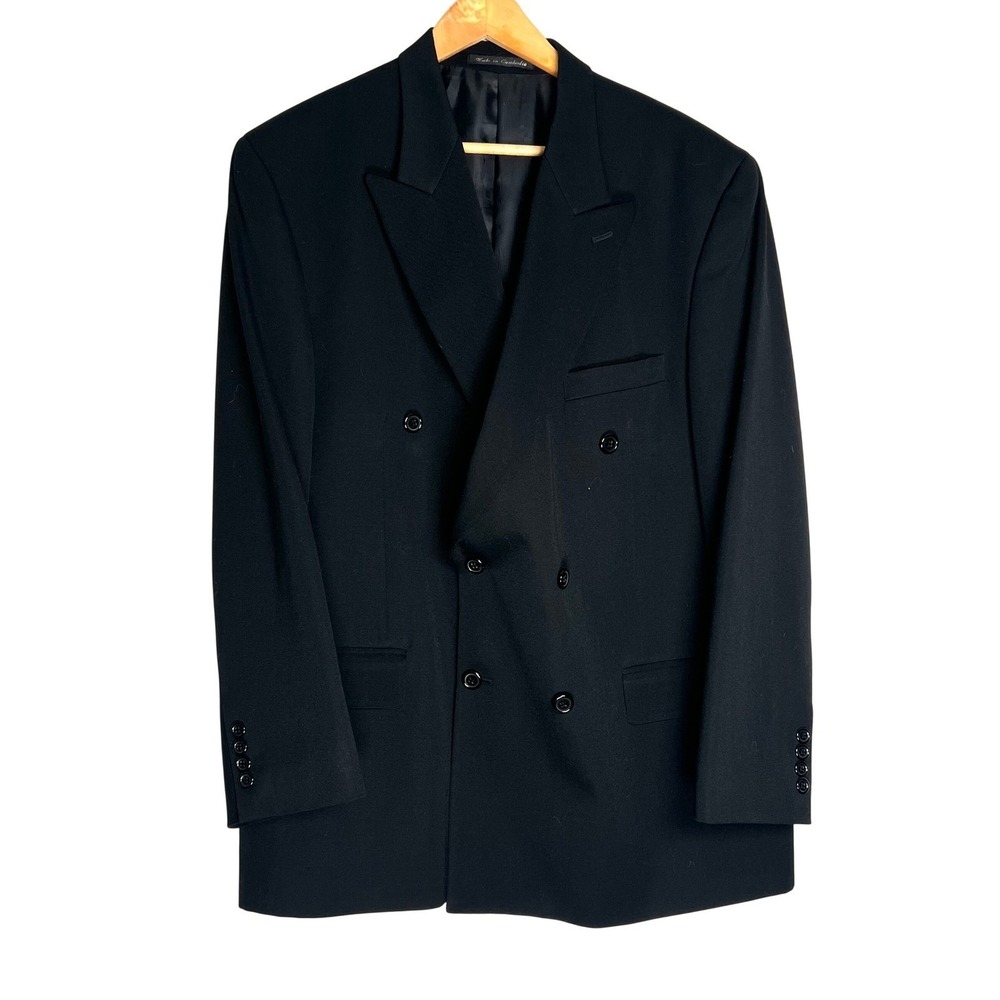 JD Christopher Mens 46R Black Double Breasted Wool Blazer Suit Jacket 100% Wool